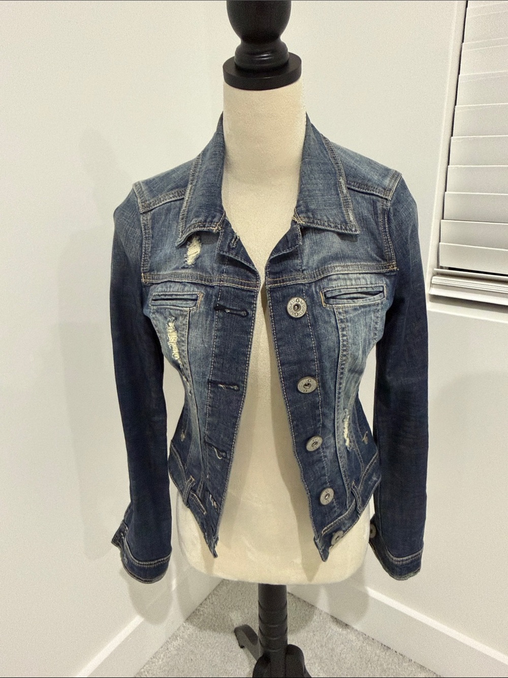 Guess Women's Distressed Medium Blue Denim Jacket